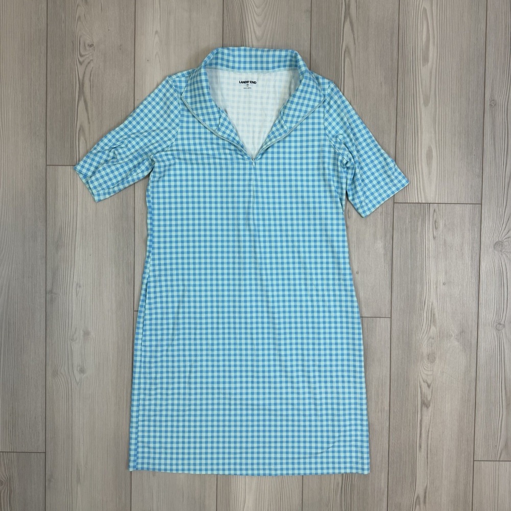 Lands' End XS‎ 2-4 Gingham Check Summer Dress UPF Blue Popover Zip